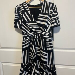 Karl Lagerfeld Geometric Black and White Midi Dress